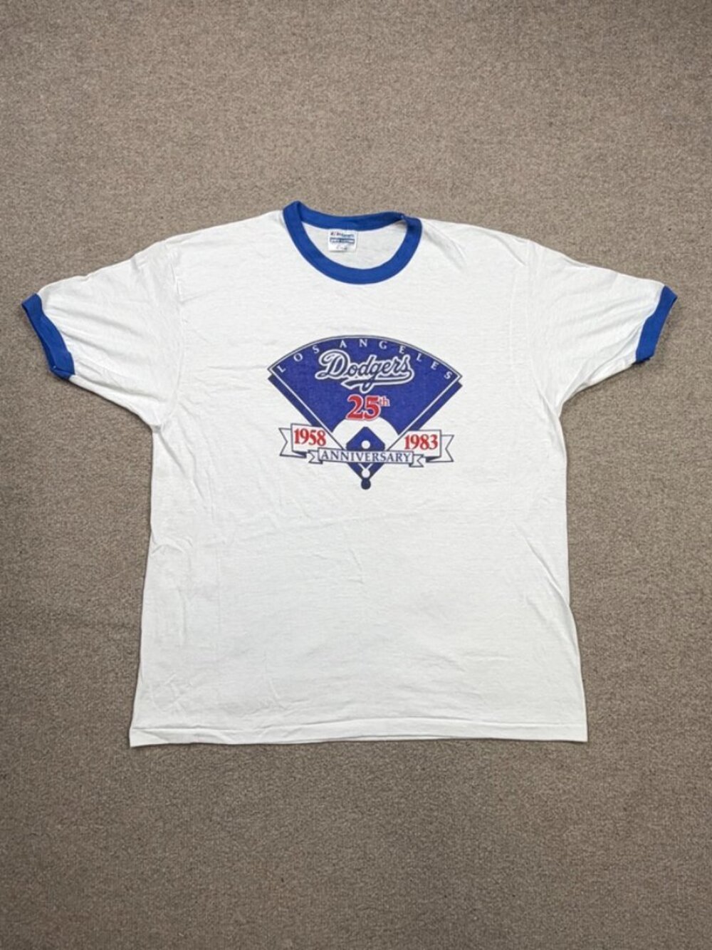 Vintage La Dodgers Ringer T Shirt Mens Size XL White Blue 80s VTG